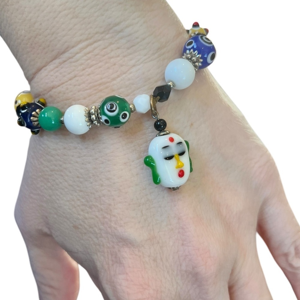 Glass Beaded Murano-Style Colorful Asian Oriental Stretch Bracelet - Picture 4 of 6